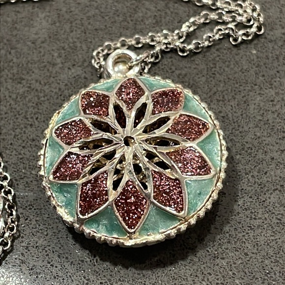 Blue and Purple Enamel Flower Puff Pendant Necklace - Picture 9 of 10
